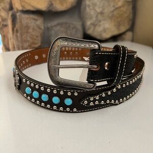 Turquoise accent Leather Belt Size 34